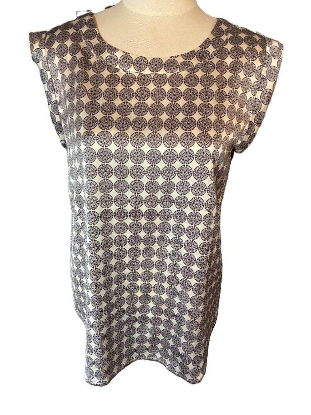 ANN TAYLOR Cream with Black/Pink Design Blouse sz 8